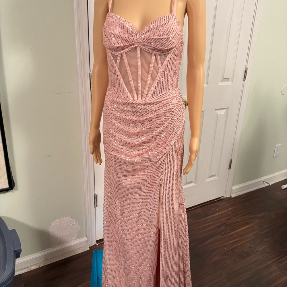 Blush Pink Sequin Prom Dress